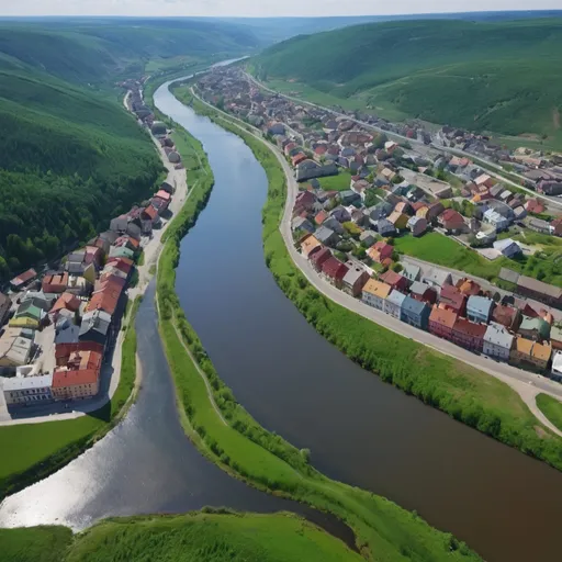Prompt: A town landscape of all colors. With rivers and sky. UHD