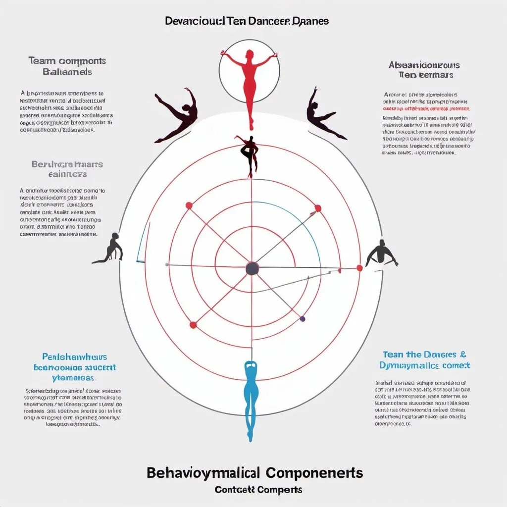 Prompt: I need a graph to illustrate that dancers dynamically balance these three components : behaviours, team, context.