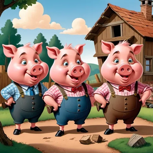 Prompt: The three little pigs cartoon 