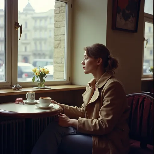 Prompt: un après midi dans un café à moscou 1990