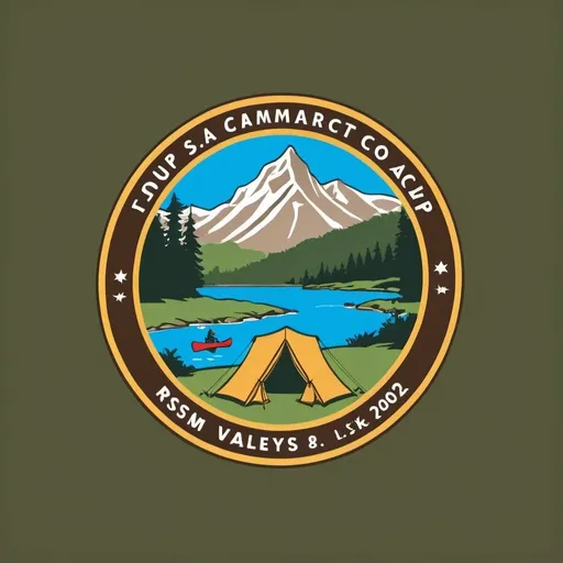 Prompt: A shirt logo for a boy scout summer camp which has tents on a grassy field, forest, hills, and a lake.  The lake can have kayakers or canoers.  It should say "Troop 636" from RSM, CA and Lost Valley Summer Camp 2024.