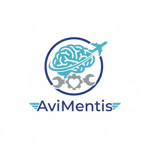 Prompt: Generate a logo Image for my aviation organization called -AviMentis, which is about mental wellness. Use this symbols as the main contents. 🧠✈️🛠️ With pure white background 