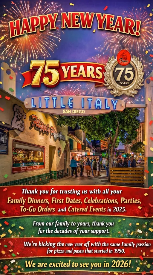 Prompt: Move the 75 Years and the 75 years logo up just under the "Happy New Year !" header 