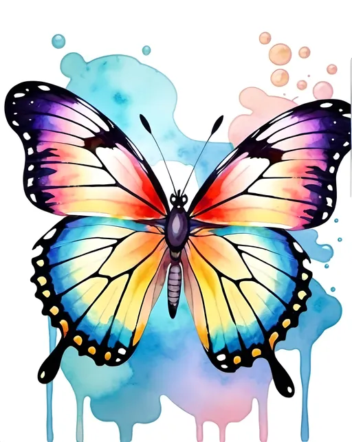 Prompt: big colorful butterfly in water color transparent