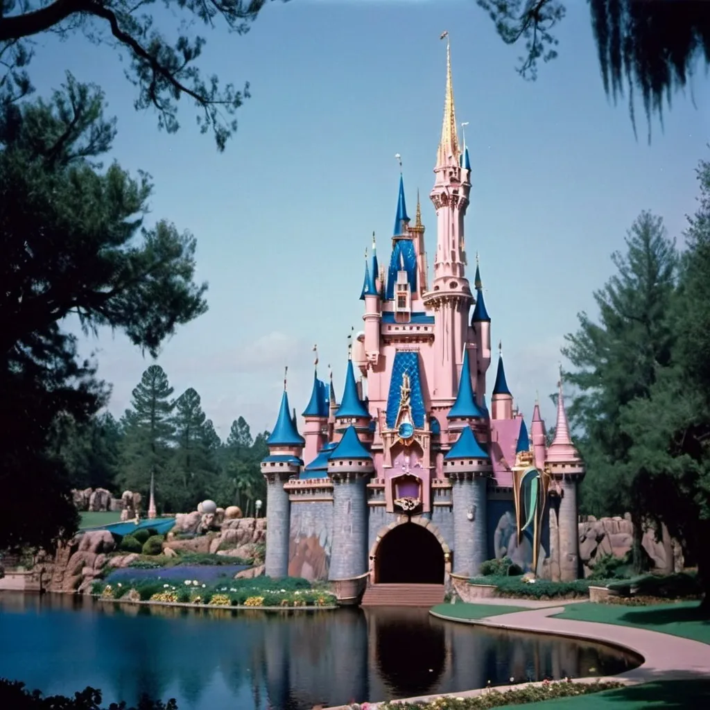 Prompt: Weird Disney castle 90s photography