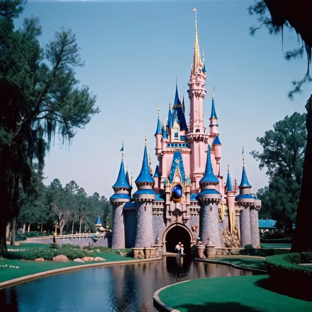 Prompt: Weird Disney castle 90s photography