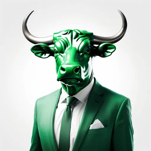 Prompt: wall street bull passport photo white background futuristic green