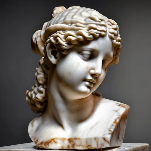 Prompt: marble sculpture Venus head and shoulders serene face.hellenistic 1st century AD,soft lighting