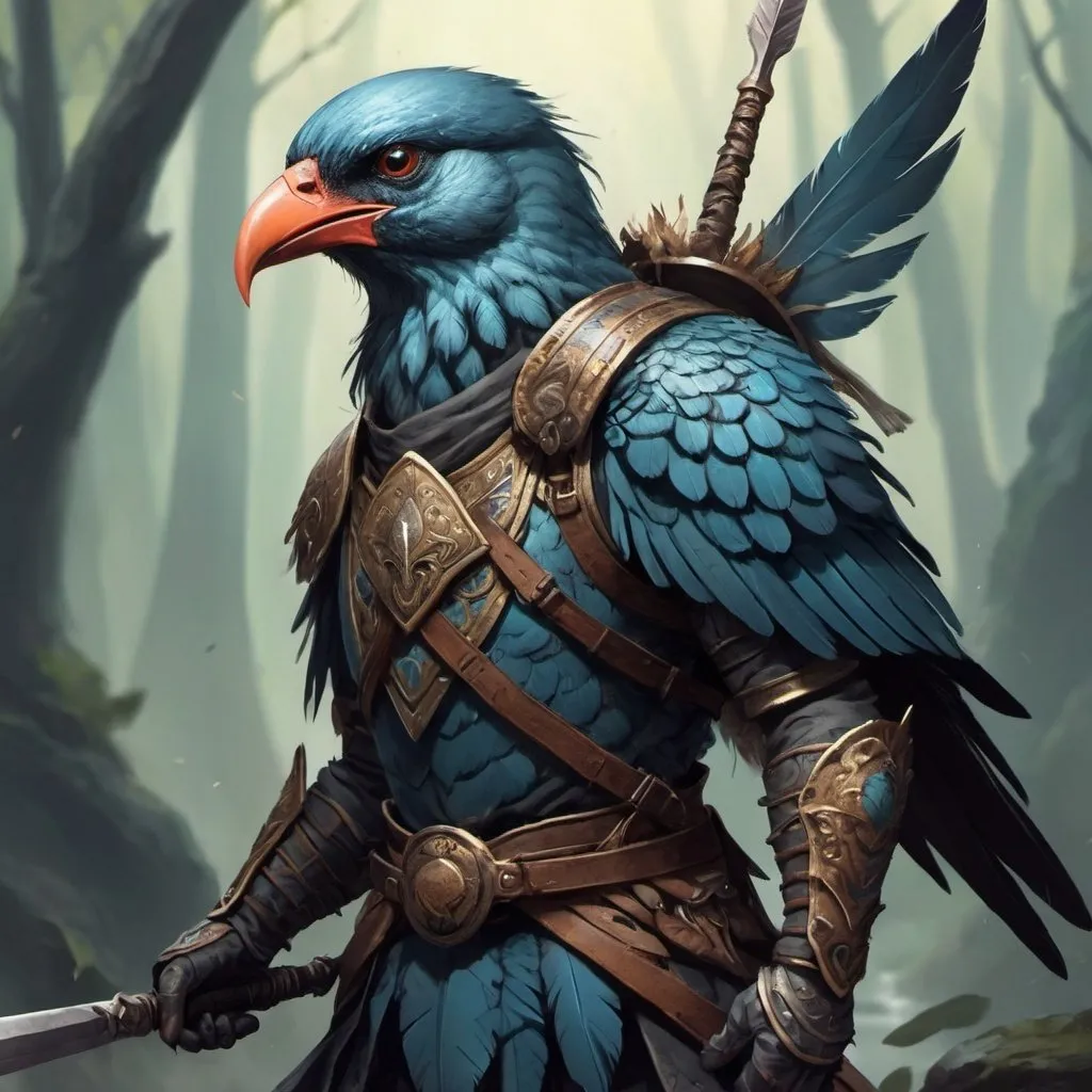 Prompt: a bird warrior  in the style of a fantasy artwork
