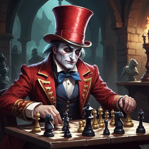 Prompt: dota ringmaster playing chess
in a fantasy art style