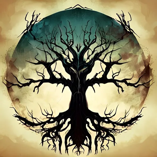 Prompt: Tree with branches in shape of skull in valhalla battlefield , horror, cosmic, gothic, style of vibrant digital art