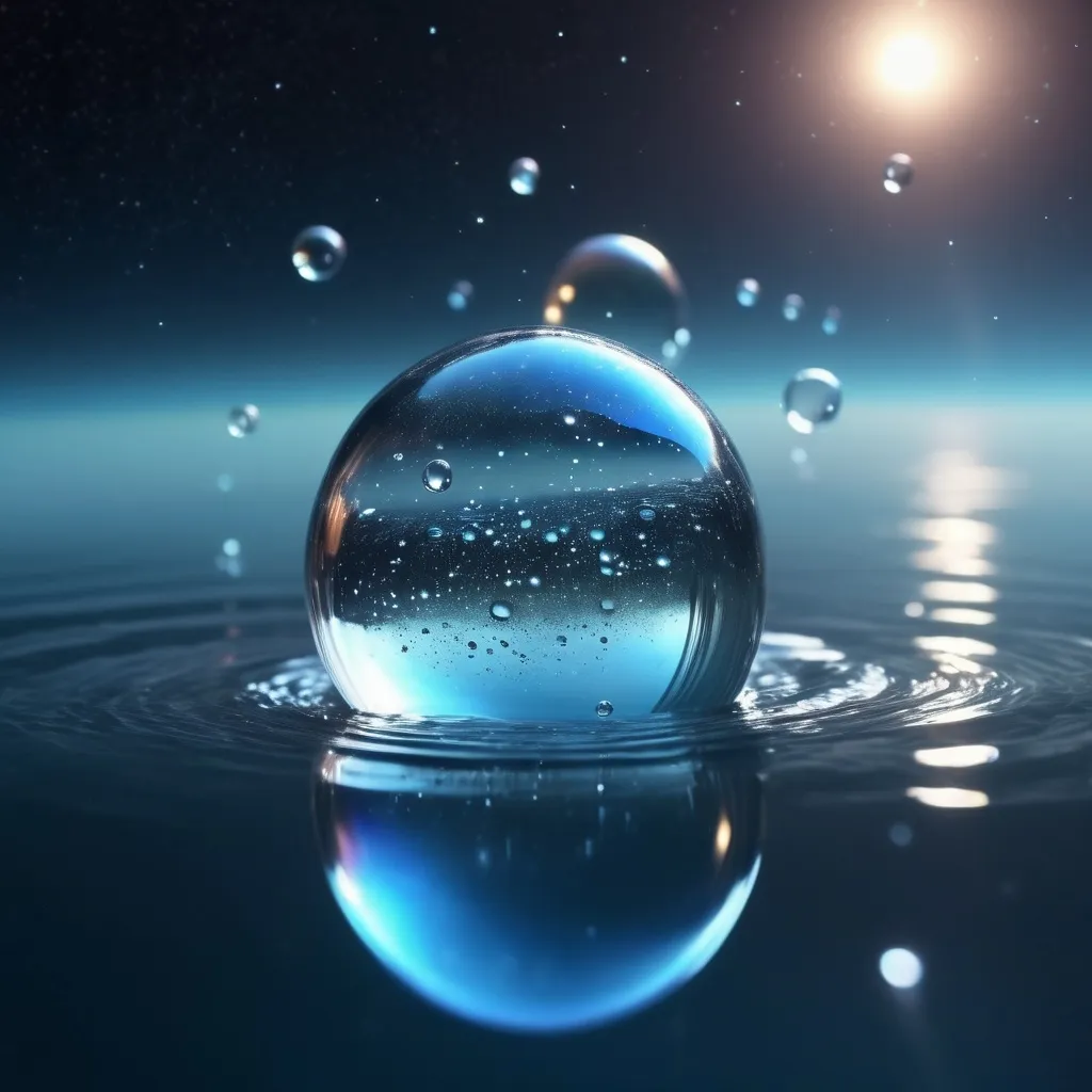 Prompt: water bubbles floating in deep space
