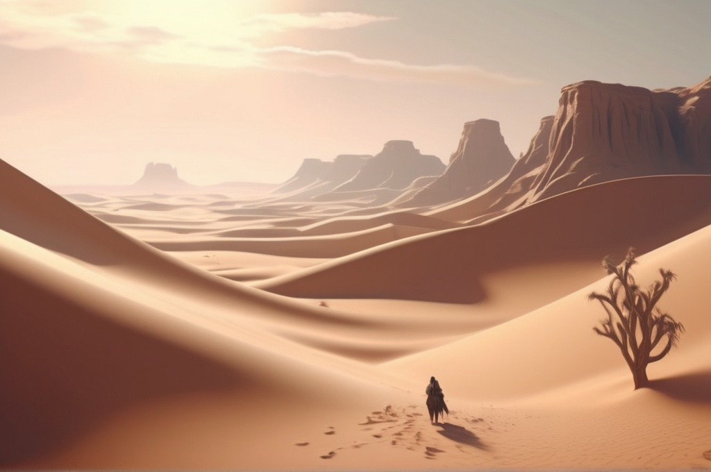 Prompt: A desert scene. muted colours, intricate shadow details, emotive and dreamlike vibe, (highly detailed), 4K