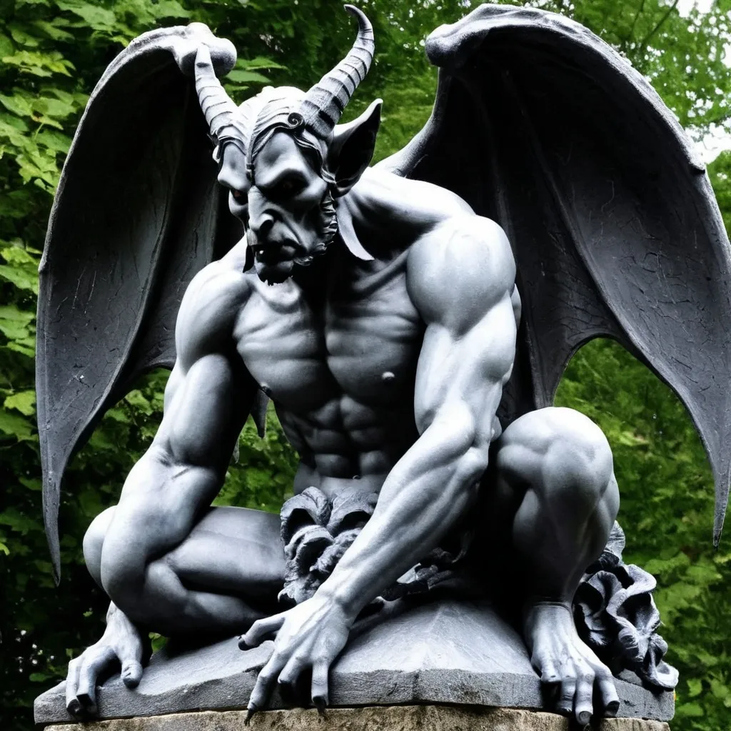 Prompt: baphomet sat  on a  stone gargoyle