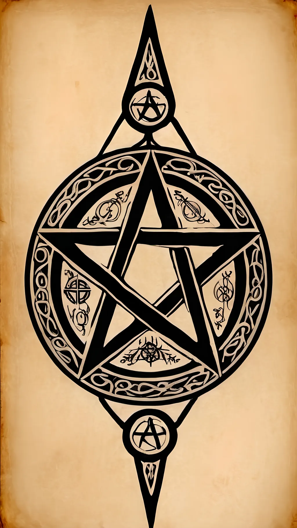 Prompt: inverted pentagram with sigils on Dagon in the rim