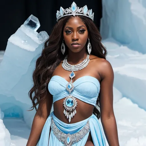 Prompt: tiwa a brown girl as a goddess
of ice
