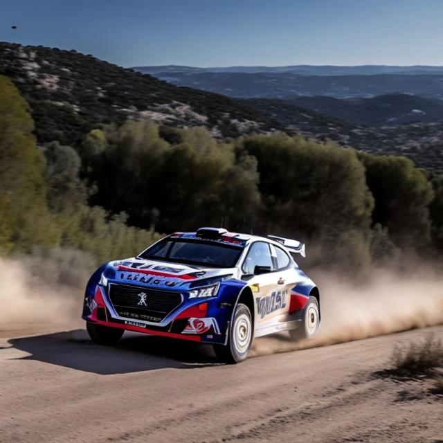 Prompt: Peugeot winning rally monte carlo in 2024