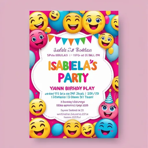 Prompt: A birthday invite to Isabellas party with emojis as the theme with bright colors
