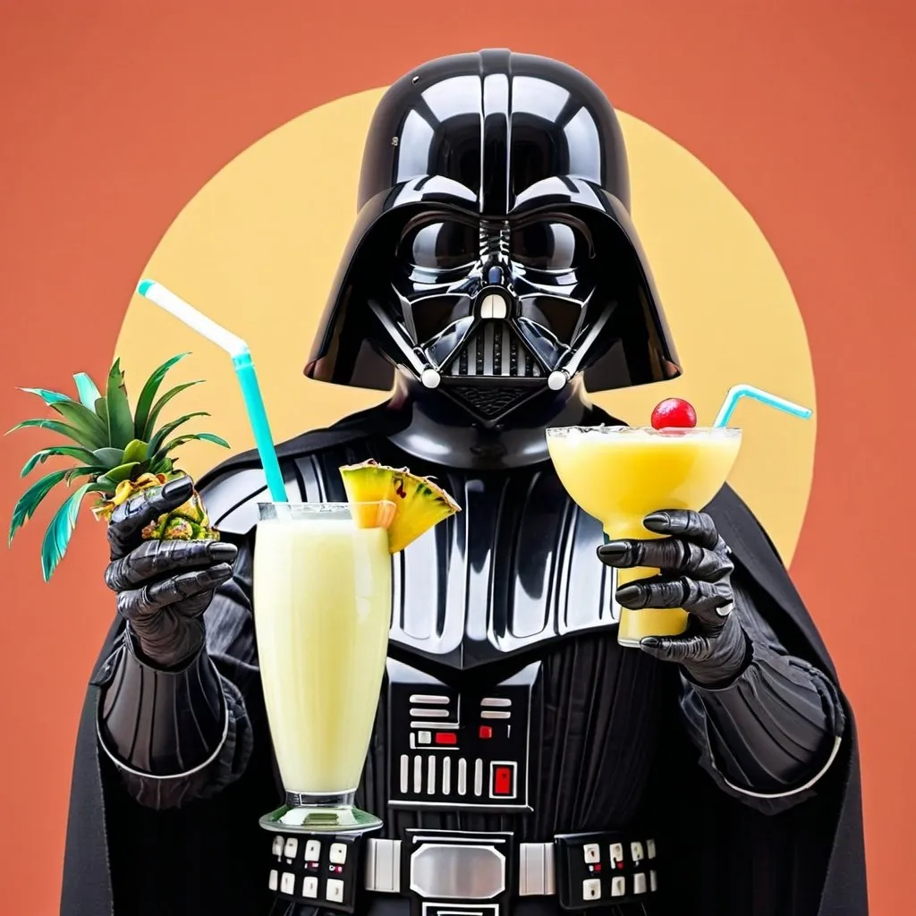 Prompt: Death Vader holding a pina colada pointing at you