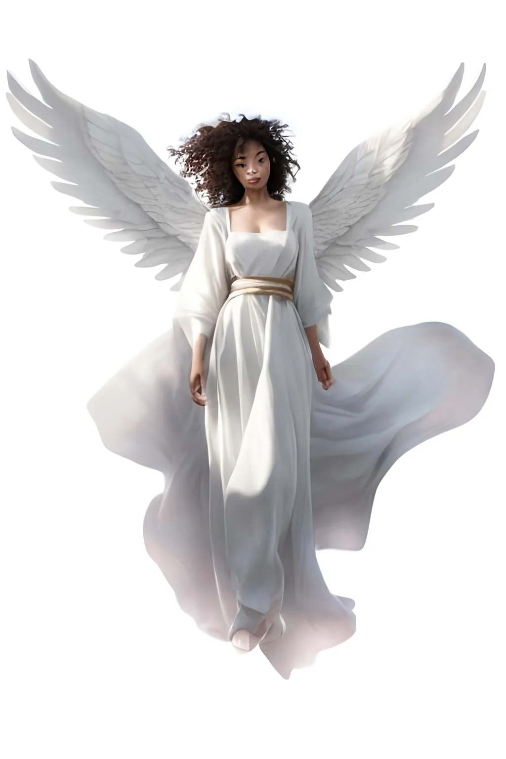 Prompt: female, walking angel, clothed in fine cloth blown by the wind