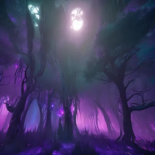 Prompt: Dreamcore afterhours beautiful haunted forest mysterious trees space galaxies