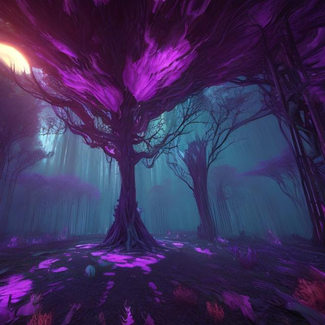 Prompt: Dreamcore afterhours beautiful haunted forest mysterious trees space galaxies