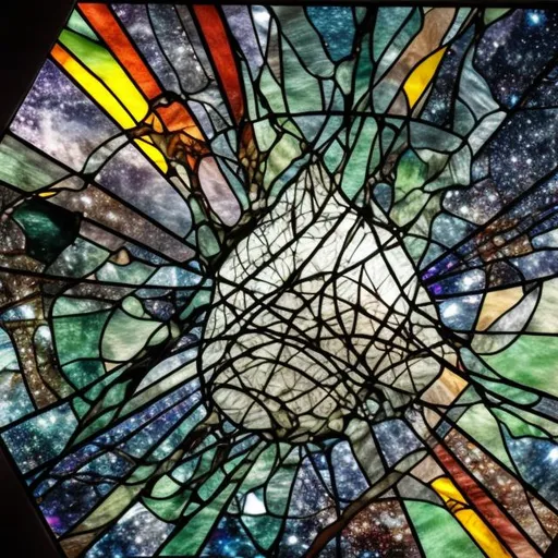 Prompt: stained glass shattering space explosion