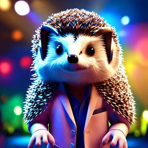 Prompt: hedgehog wearing headphones at a disco