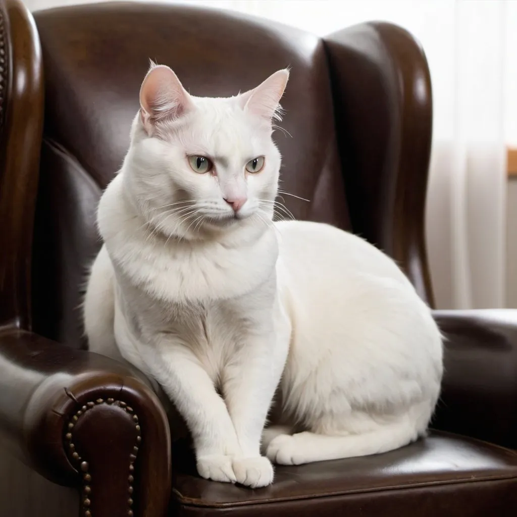 Prompt:  shadow sitting on a leather chair stroking a white cat on their lap