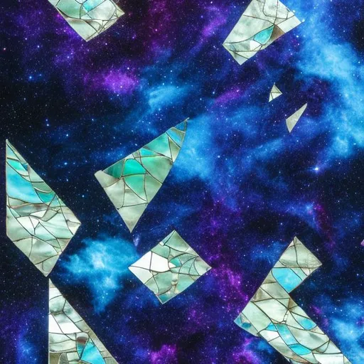 Prompt: sparse stained glass fragments in space 