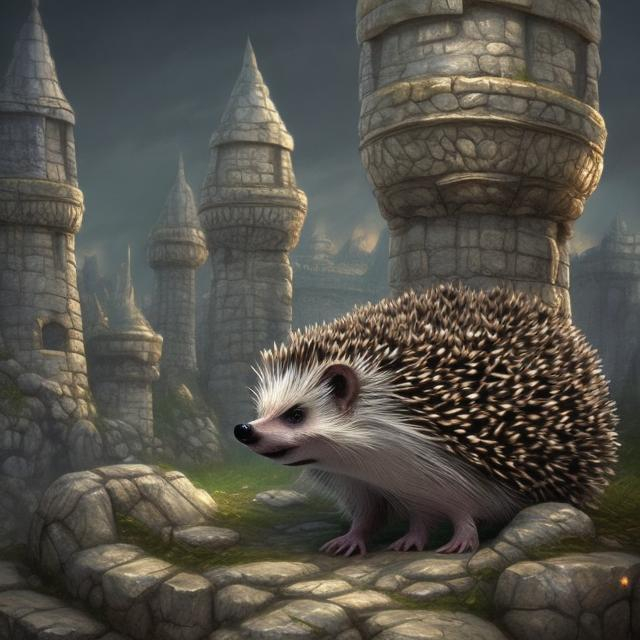 Prompt: hedgehog king. Stone city. Fantasy art