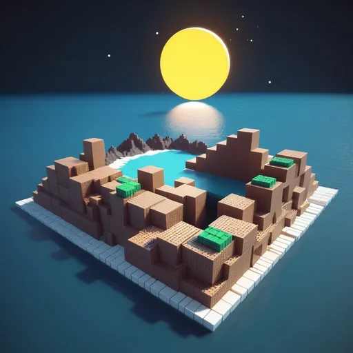 Prompt: voxel 3d render, blocks, land sea sky sun moon
