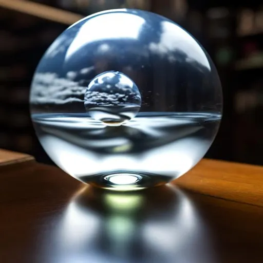 Prompt: a glass orb rolling off a shelf