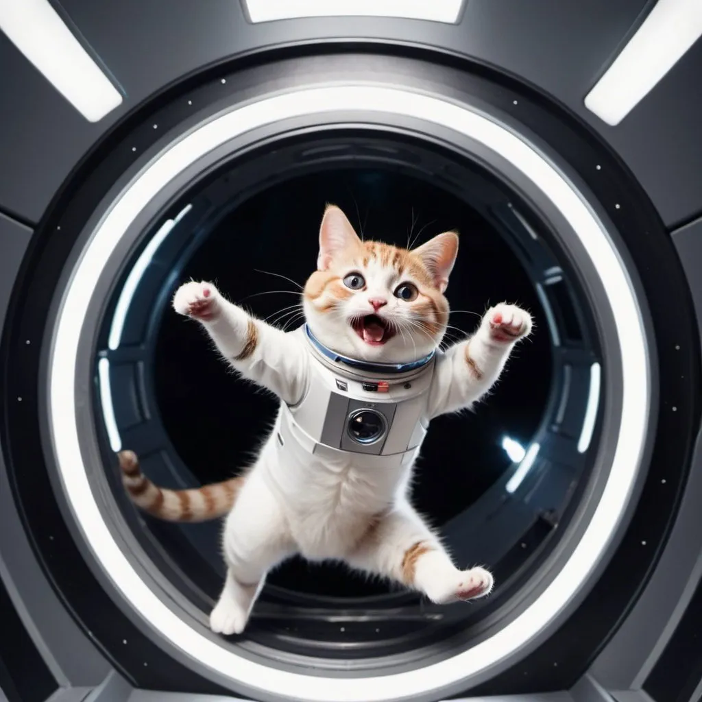 Prompt: happy cat dancing in a spaceship