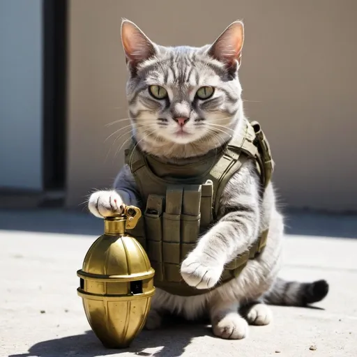 Prompt: cat with a grenade