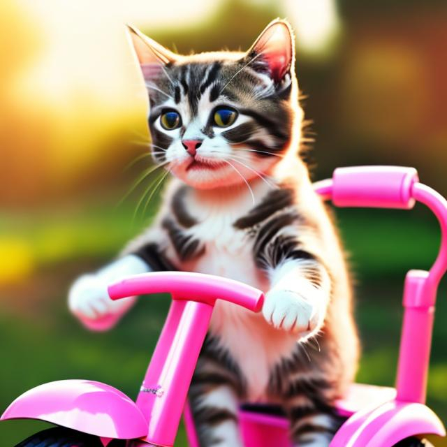 Prompt: cat riding a pink tricycle 
