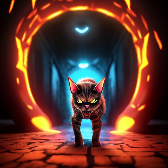 Prompt: cat demon entering through portal 