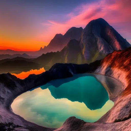 Prompt: aquamarine mountain sunset