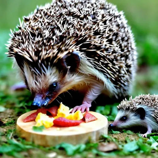 Prompt: hedgehog eating breakfast
