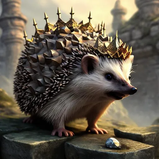 Prompt: hedgehog king. Stone city. Fantasy art