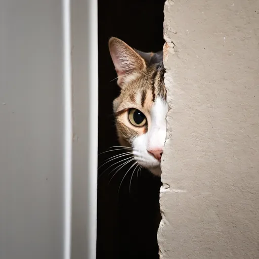 Prompt: cat peeking around a corner