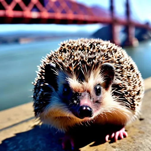 Prompt: hedgehog on top ofthe golden gate bridge