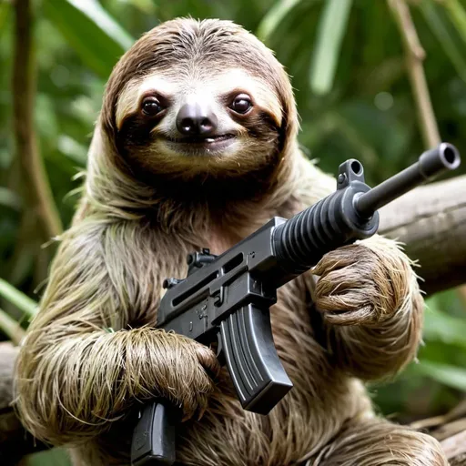 Prompt: sloth with a tommy gun