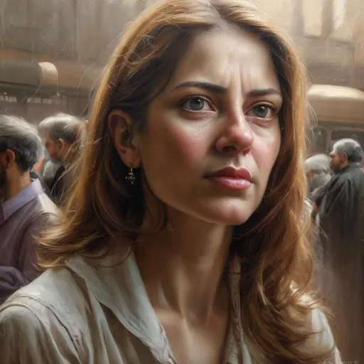 Prompt: Realistic portrait of a human, oil painting, lifelike details, high quality, classic art style, warm tones, natural lighting, realistic facial features, expressive eyes, fine brushwork, classic portrait, detailed hair, professional, realistic, lifelike, oil painting, classic art style, warm tones, natural lighting, expressive eyes in a railway station in Pakistan 