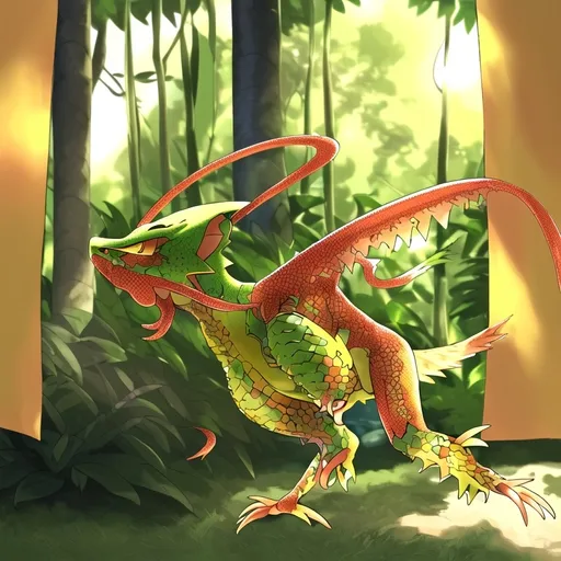 Prompt: Yellow lizard, (vibrant color), intricate scales, textured skin, lively pose, natural habitat, (natural light), lush greenery in the background, warm sunlight filtering through leaves, (highly detailed), (4K resolution), exotic atmosphere, capturing the essence of wildlife, dynamic composition, sharp focus.
