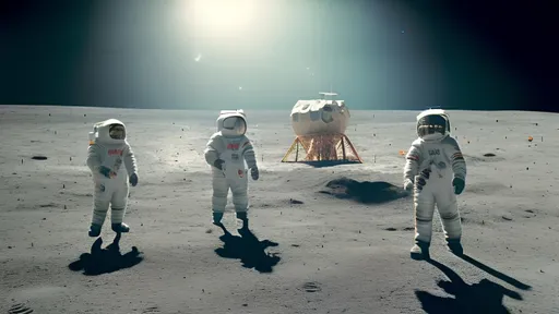 Prompt: Show a large movie set in 1968 which resembles the moon surface for Apollo 11 landing, and in this image we see the Apollo 11 lander, and two astronauts being directed by Stanley Kubrick, with a Panavision camera next to him, Kodachrome color grading 4K high resolution photojournalistic aesthetic vibe, hasselblad medium format quality… THE IMAGE MUST RESEMBLE THE MOON, AS WELL AS SHOWING THE SILHOUETTE OF KUBRICK AND THE DOZEN CREW MEMBERS AROUND HIM, manning the camera and holding the large boom microphone as the ASTRONAUTS walk in front of the LUNAR LANDER FROM APOLLO 11