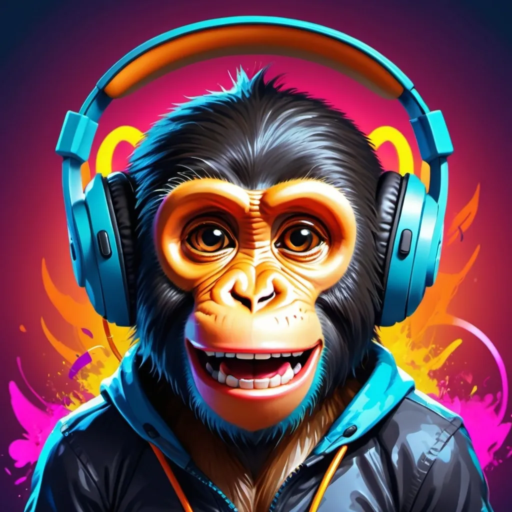 Prompt: excited gamer monkey with headphones