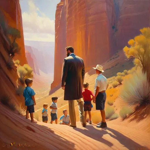 Prompt: Tall Gigachad surrounded by short people, photorealistic, extremely detailed painting by Greg Rutkowski by Steve Henderson