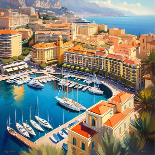 Prompt: Aerial view Monaco, photorealistic, extremely detailed painting by Greg Rutkowski by Steve Henderson