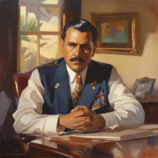 Prompt: 1930's Latin American dictator, realistic, extremely detailed painting by Greg Rutkowski by Steve Henderson 